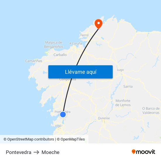 Pontevedra to Moeche map