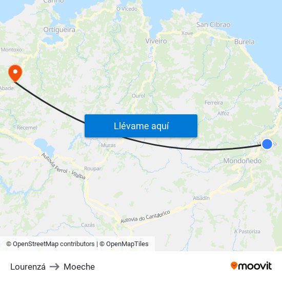 Lourenzá to Moeche map