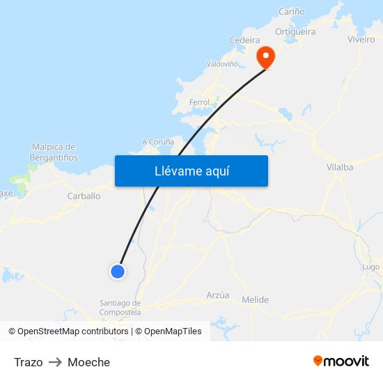 Trazo to Moeche map
