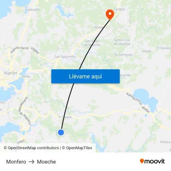 Monfero to Moeche map