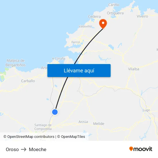 Oroso to Moeche map