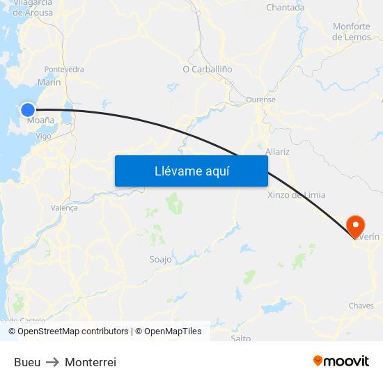 Bueu to Monterrei map
