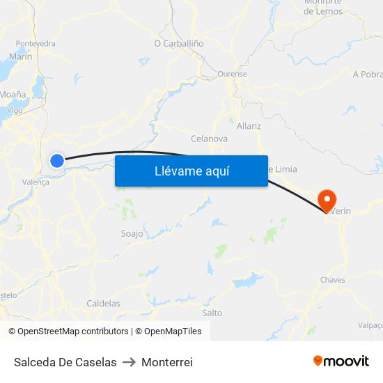 Salceda De Caselas to Monterrei map