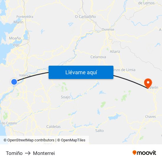 Tomiño to Monterrei map