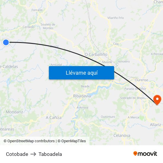 Cotobade to Taboadela map