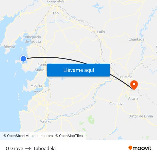 O Grove to Taboadela map