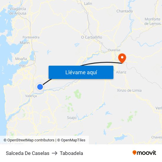 Salceda De Caselas to Taboadela map