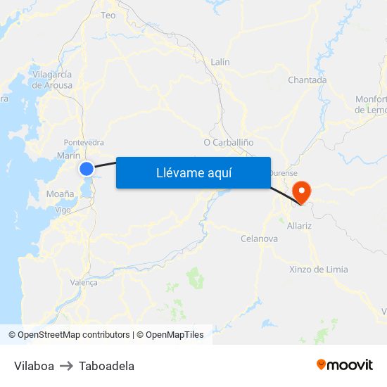 Vilaboa to Taboadela map