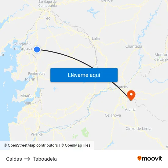 Caldas to Taboadela map