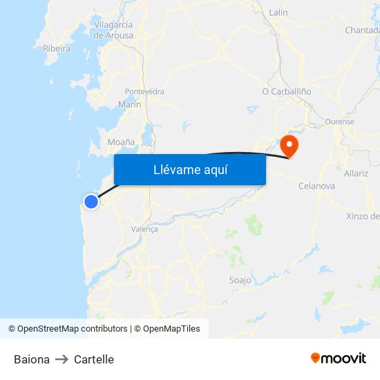 Baiona to Cartelle map