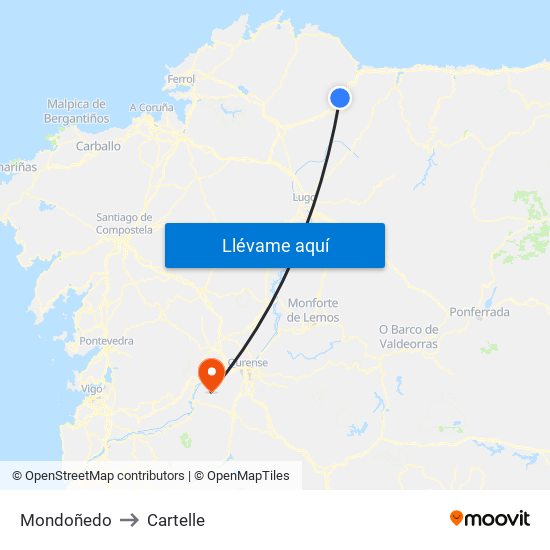 Mondoñedo to Cartelle map