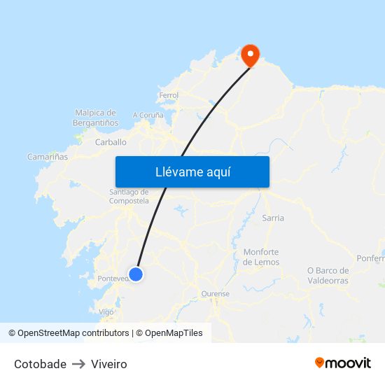 Cotobade to Viveiro map