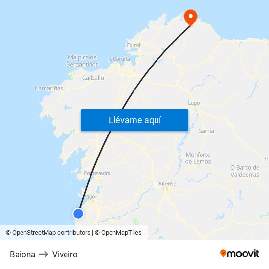 Baiona to Viveiro map