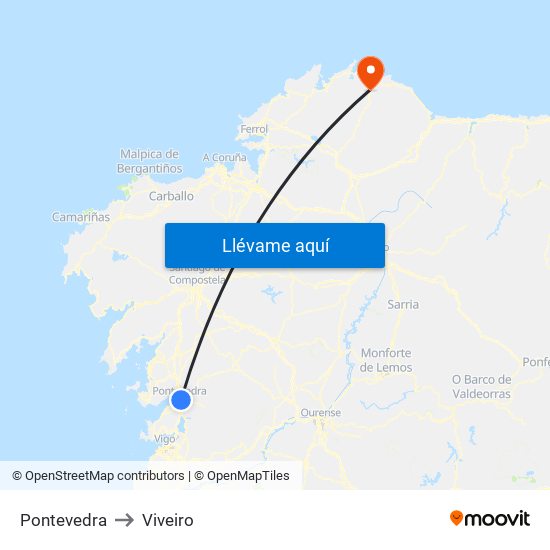 Pontevedra to Viveiro map