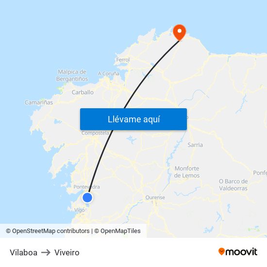 Vilaboa to Viveiro map