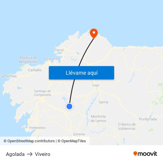 Agolada to Viveiro map
