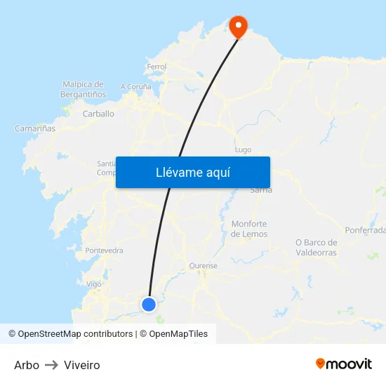 Arbo to Viveiro map
