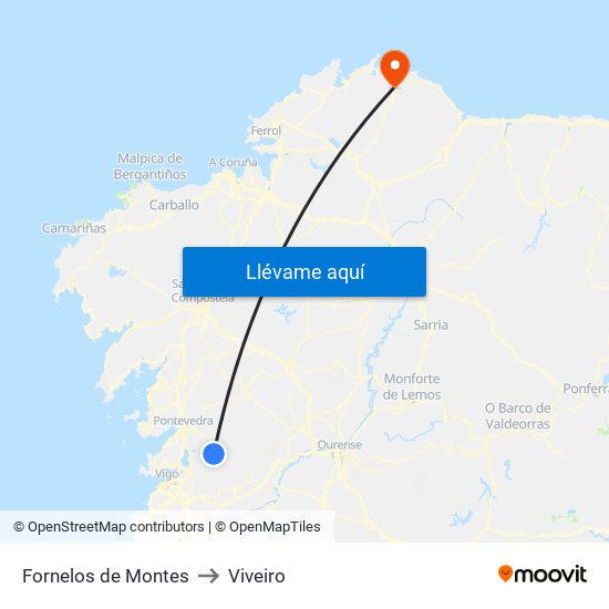 Fornelos de Montes to Viveiro map