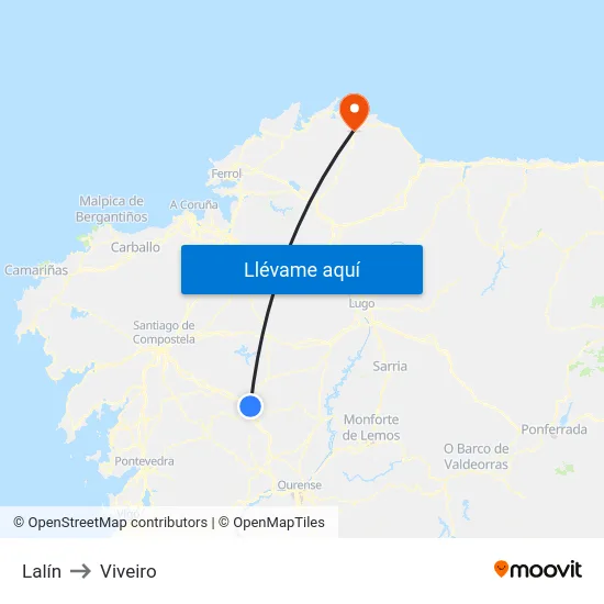 Lalín to Viveiro map