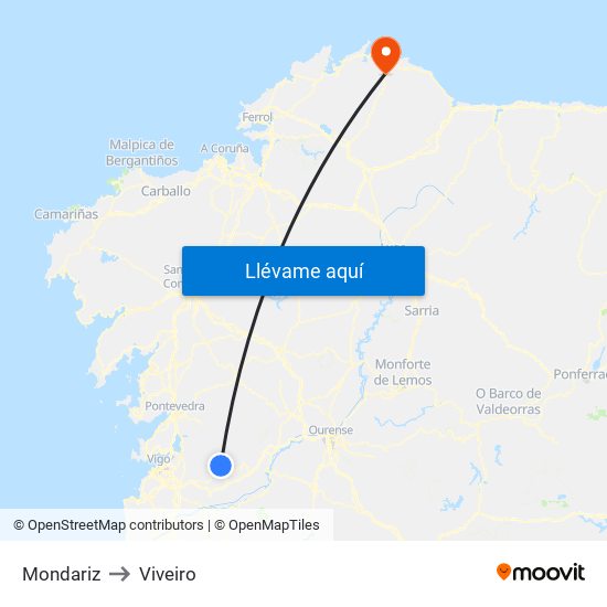 Mondariz to Viveiro map