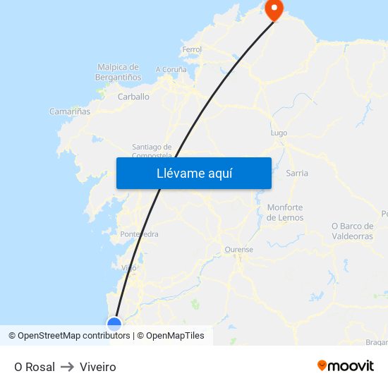 O Rosal to Viveiro map