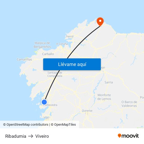 Ribadumia to Viveiro map