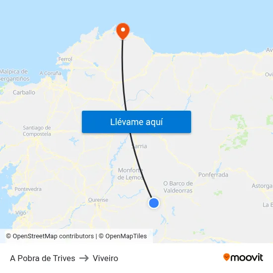 A Pobra de Trives to Viveiro map
