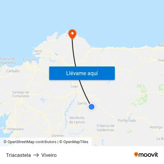 Triacastela to Viveiro map