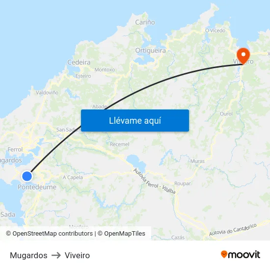 Mugardos to Viveiro map