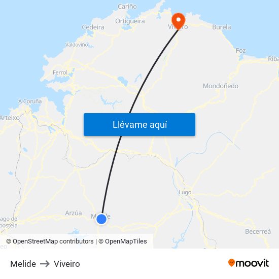 Melide to Viveiro map