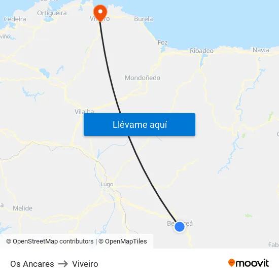 Os Ancares to Viveiro map