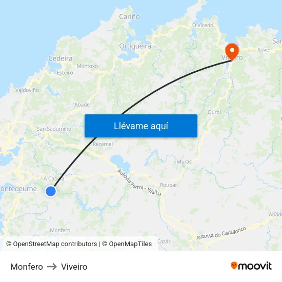Monfero to Viveiro map