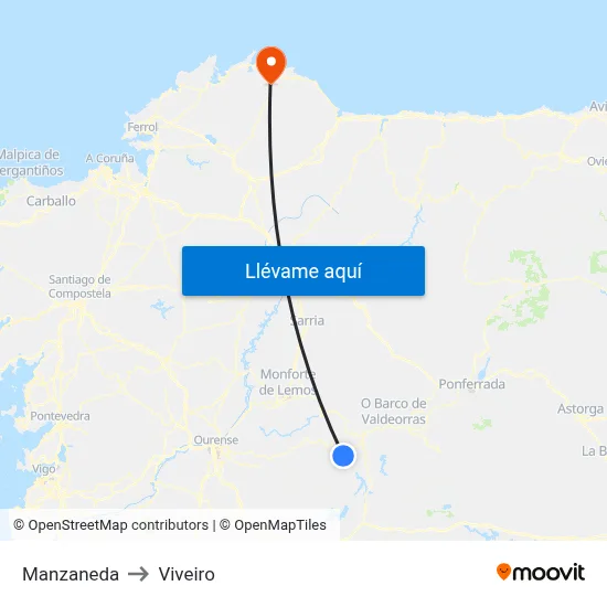 Manzaneda to Viveiro map