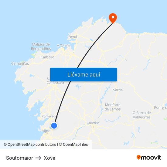 Soutomaior to Xove map