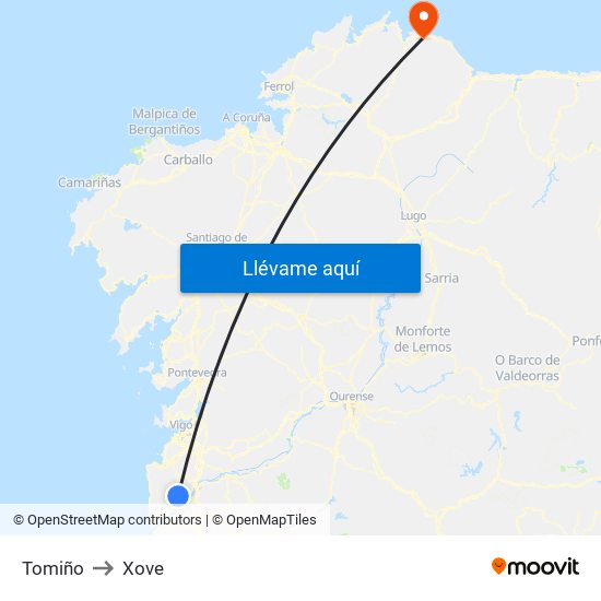 Tomiño to Xove map