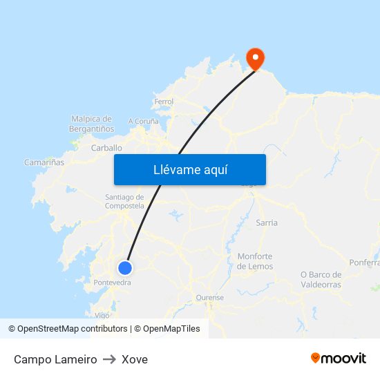 Campo Lameiro to Xove map