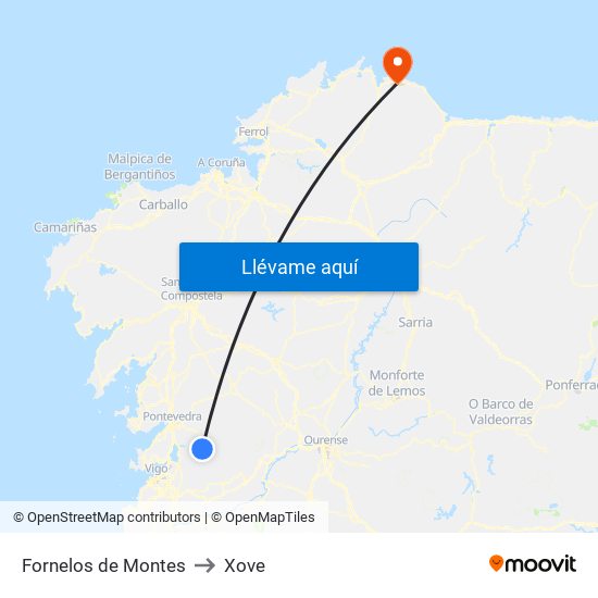 Fornelos de Montes to Xove map