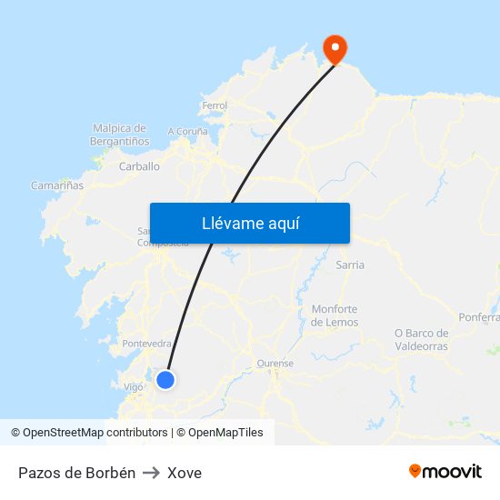Pazos de Borbén to Xove map