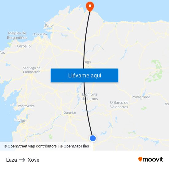 Laza to Xove map