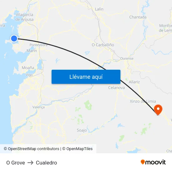 O Grove to Cualedro map