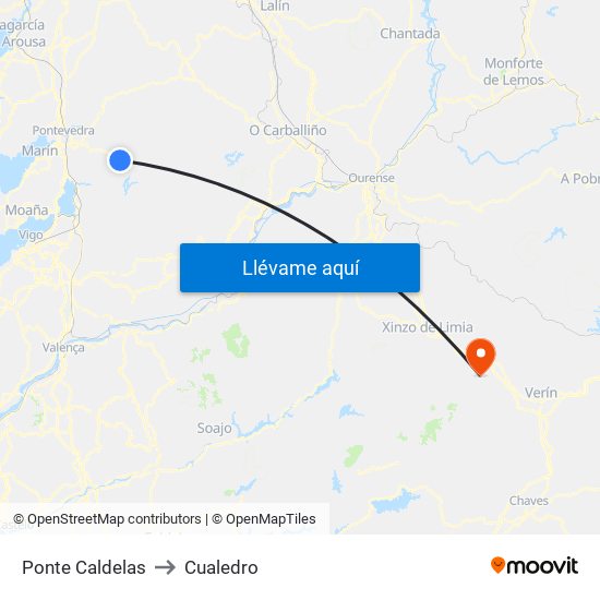 Ponte Caldelas to Cualedro map