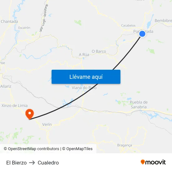 El Bierzo to Cualedro map