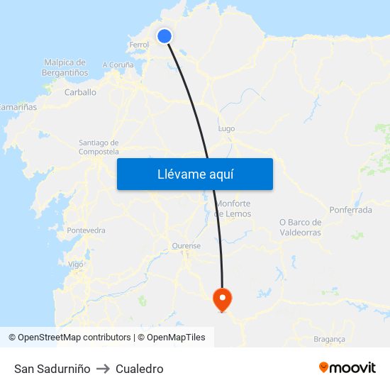 San Sadurniño to Cualedro map