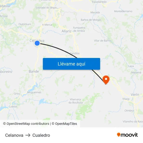 Celanova to Cualedro map