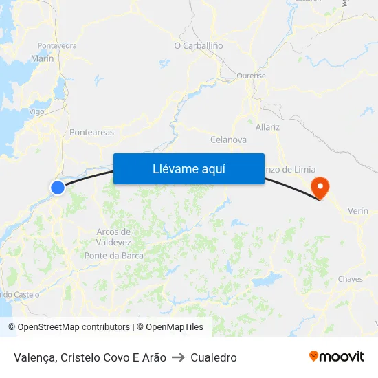 Valença, Cristelo Covo E Arão to Cualedro map