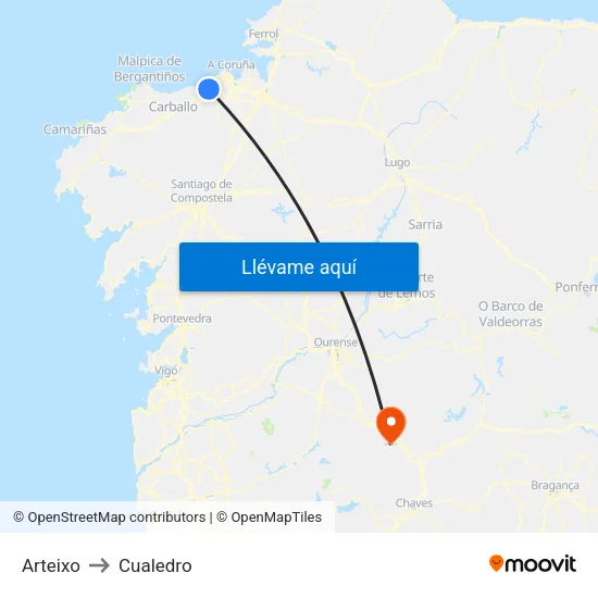 Arteixo to Cualedro map
