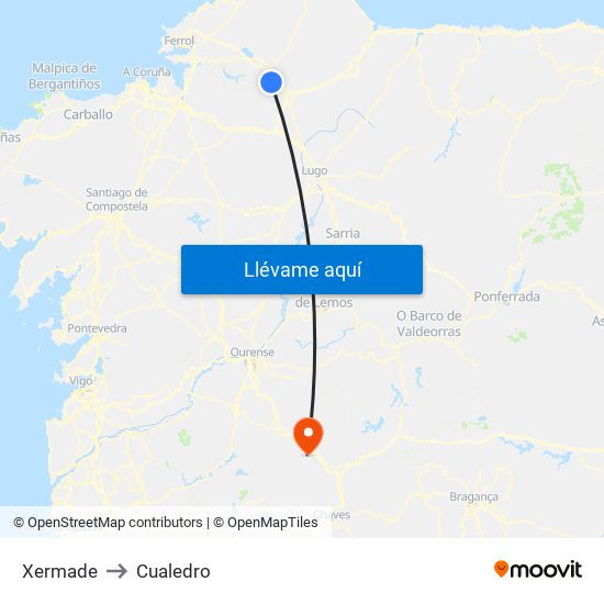 Xermade to Cualedro map