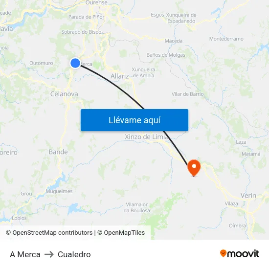 A Merca to Cualedro map