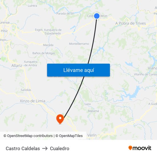 Castro Caldelas to Cualedro map