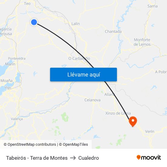 Tabeirós - Terra de Montes to Cualedro map